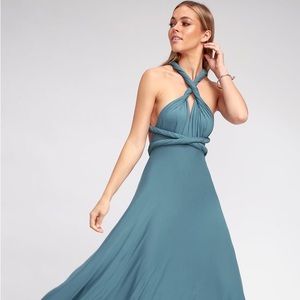 NWT Lulus Tricks of the Trade Maxi Dress, Small, Slate Blue